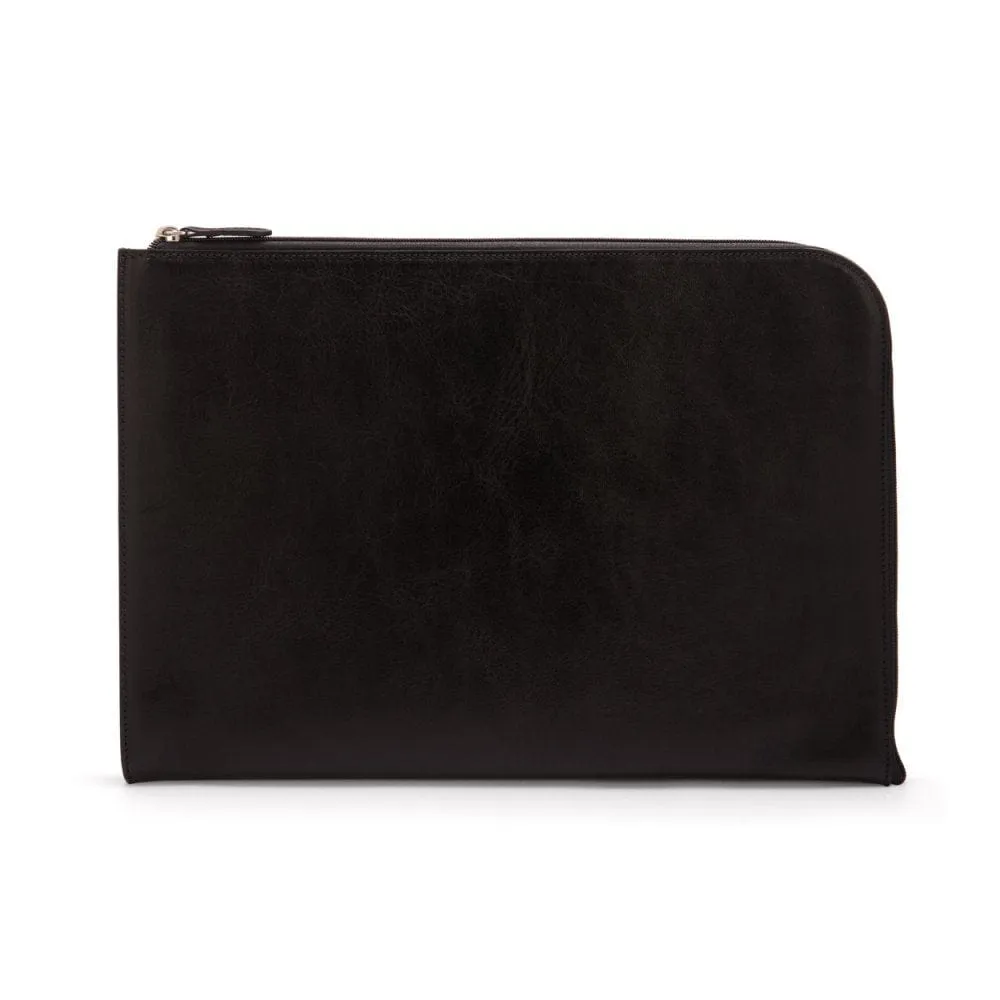 A4 Zip Around Leather Folder - Black
