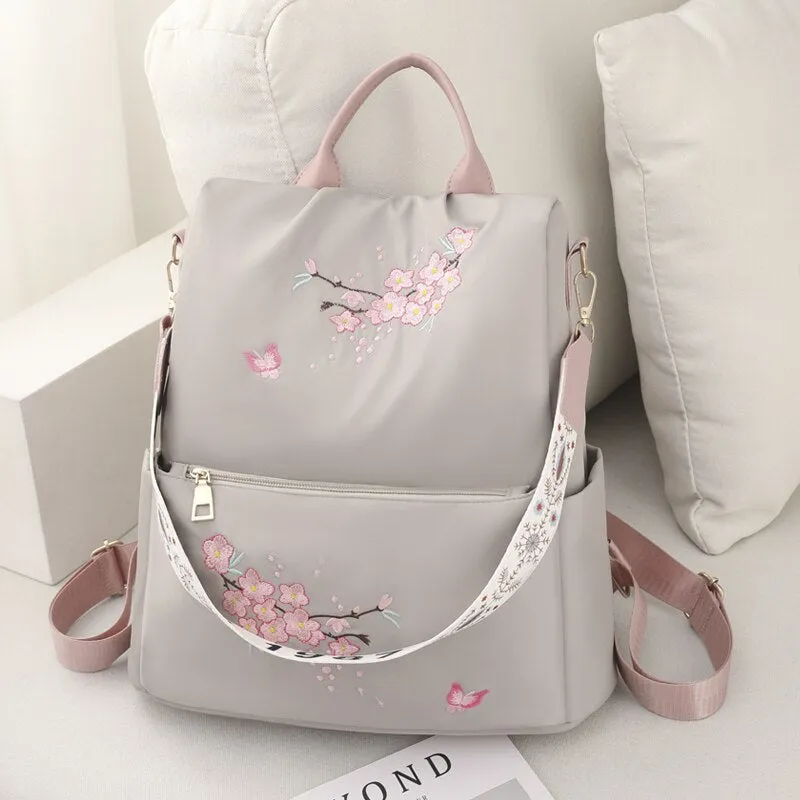 Anti-theft Floral Oxford Backpack