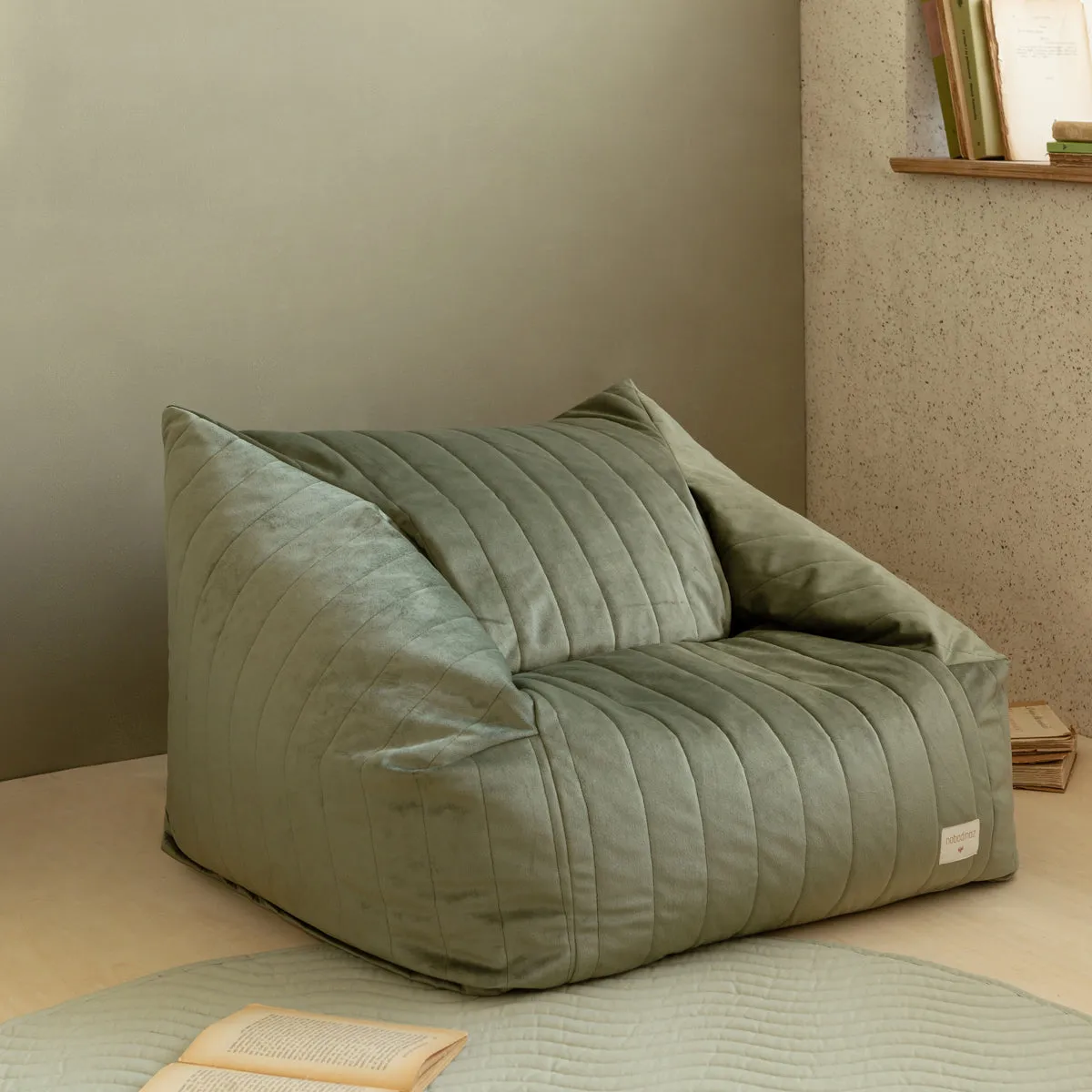 Chelsea Velvet Beanbag - Olive Green