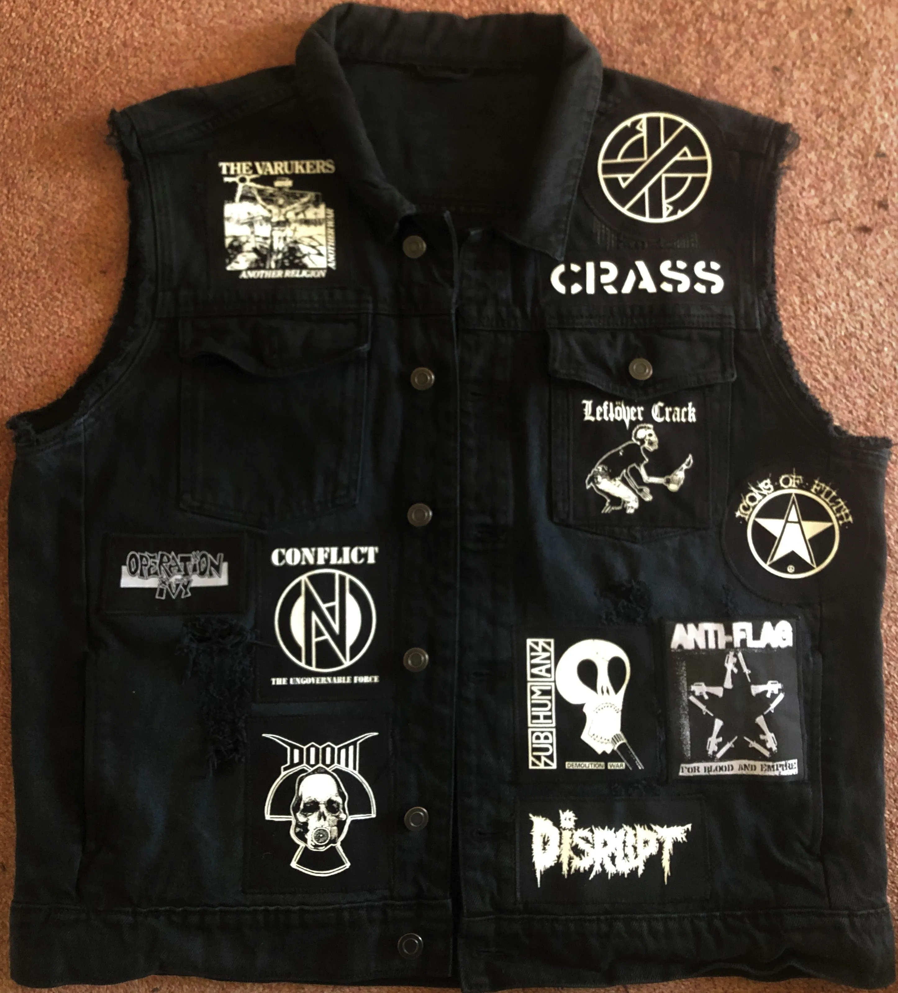 Crust Punk Anarchopunk Battle Jacket Cut-Off Denim Vest Crass Doom Discharge Amebix