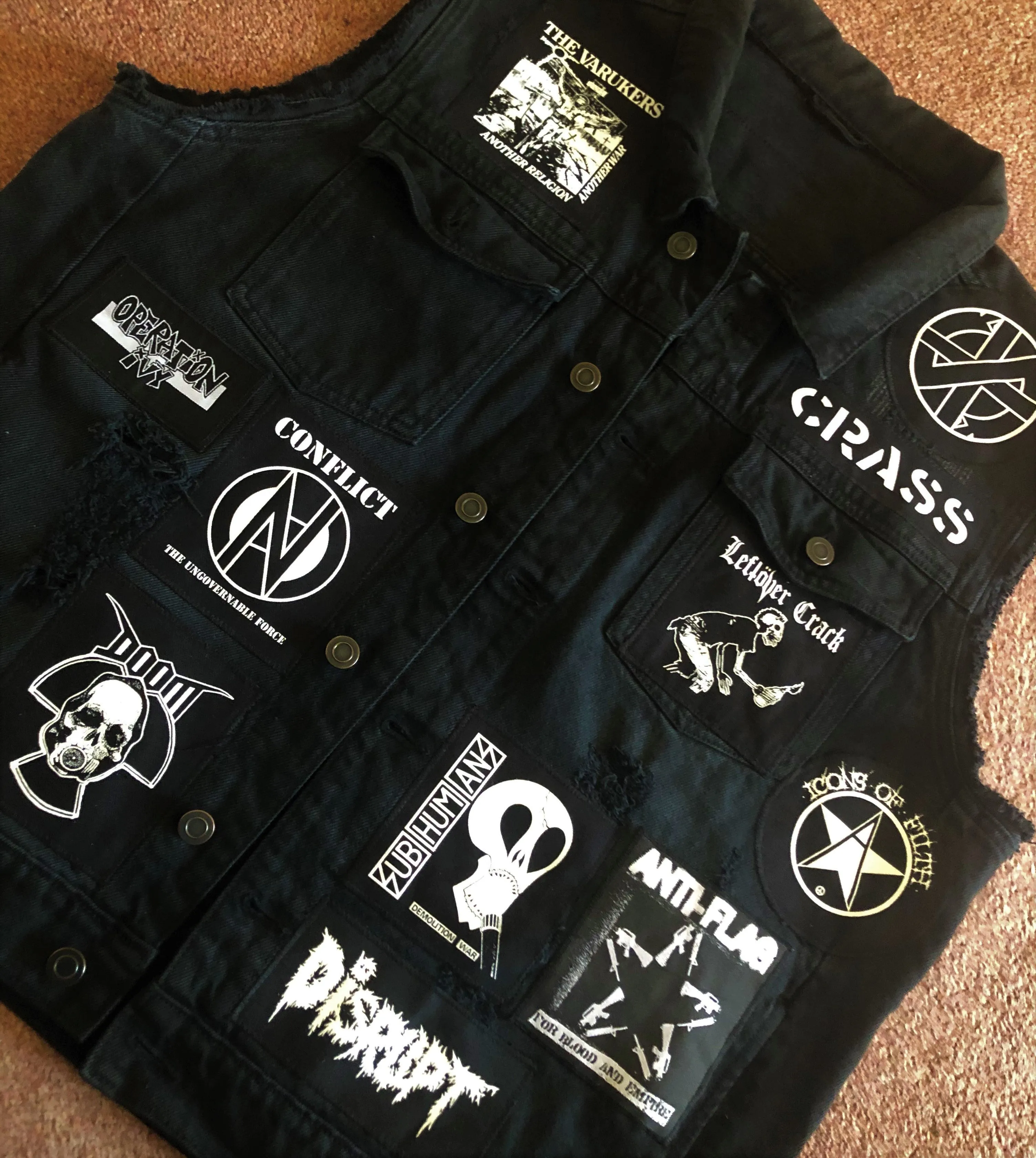 Crust Punk Anarchopunk Battle Jacket Cut-Off Denim Vest Crass Doom Discharge Amebix