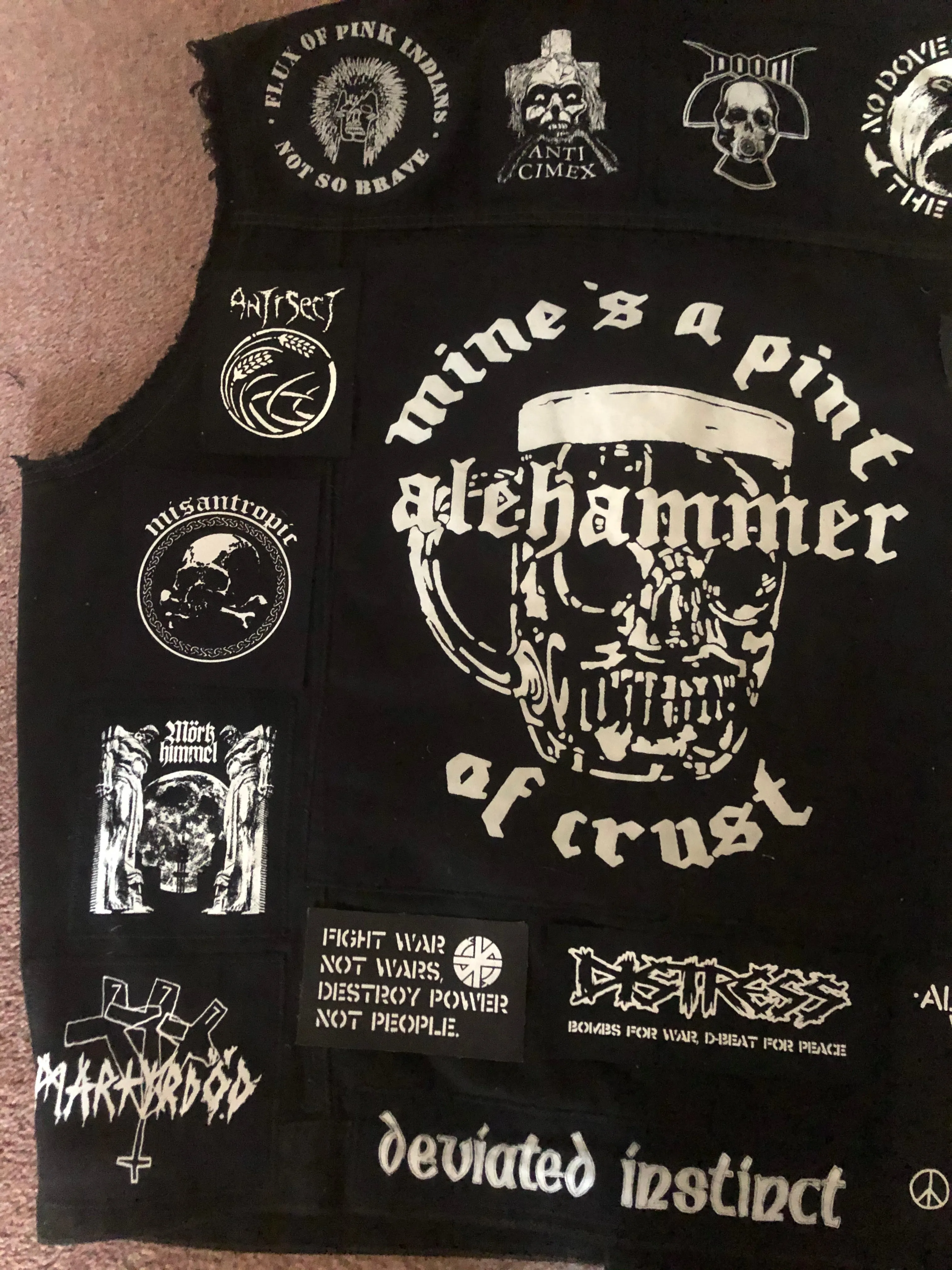 Crust Punk Anarchopunk Battle Jacket Cut-Off Denim Vest Doom Discharge Amebix Deviated Instinct Zounds
