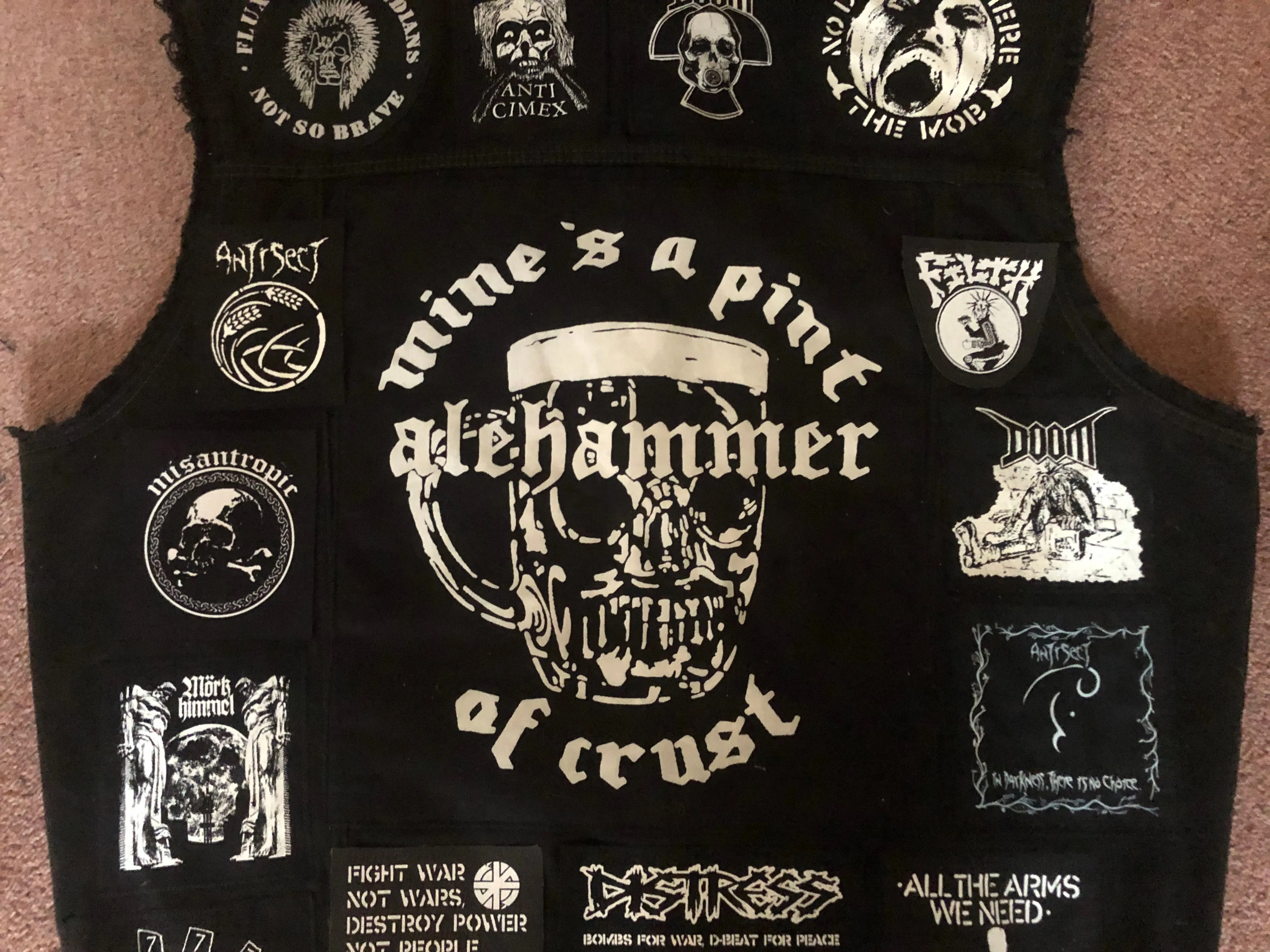 Crust Punk Anarchopunk Battle Jacket Cut-Off Denim Vest Doom Discharge Amebix Deviated Instinct Zounds