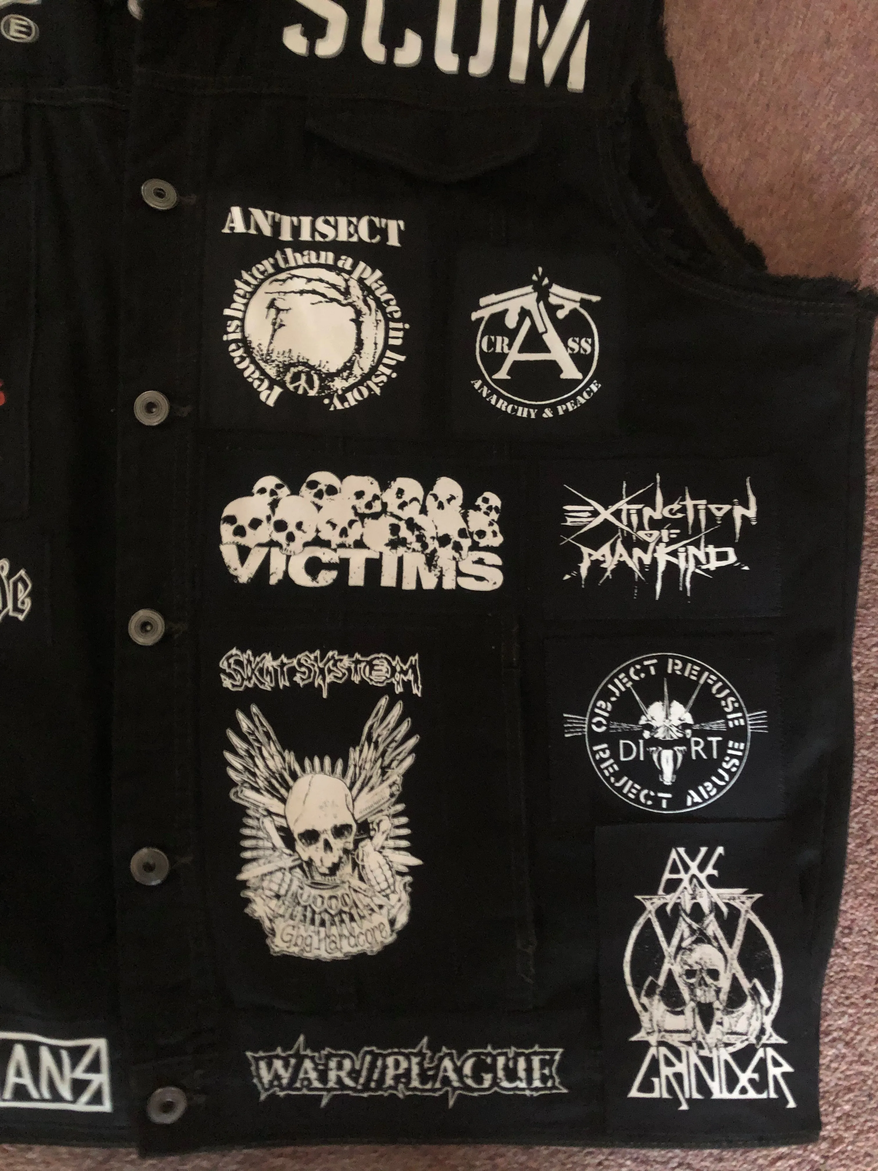 Crust Punk Anarchopunk Battle Jacket Cut-Off Denim Vest Doom Discharge Amebix Deviated Instinct Zounds