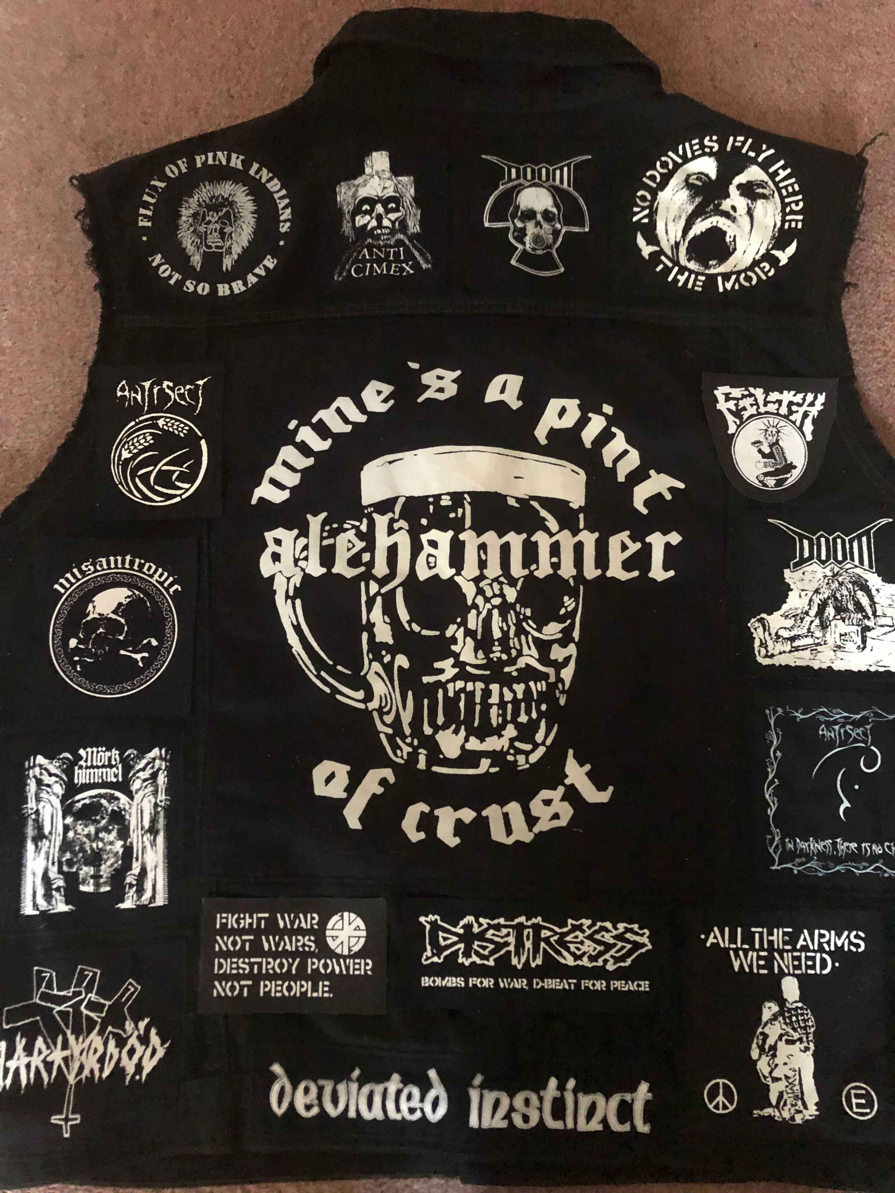Crust Punk Anarchopunk Battle Jacket Cut-Off Denim Vest Doom Discharge Amebix Deviated Instinct Zounds