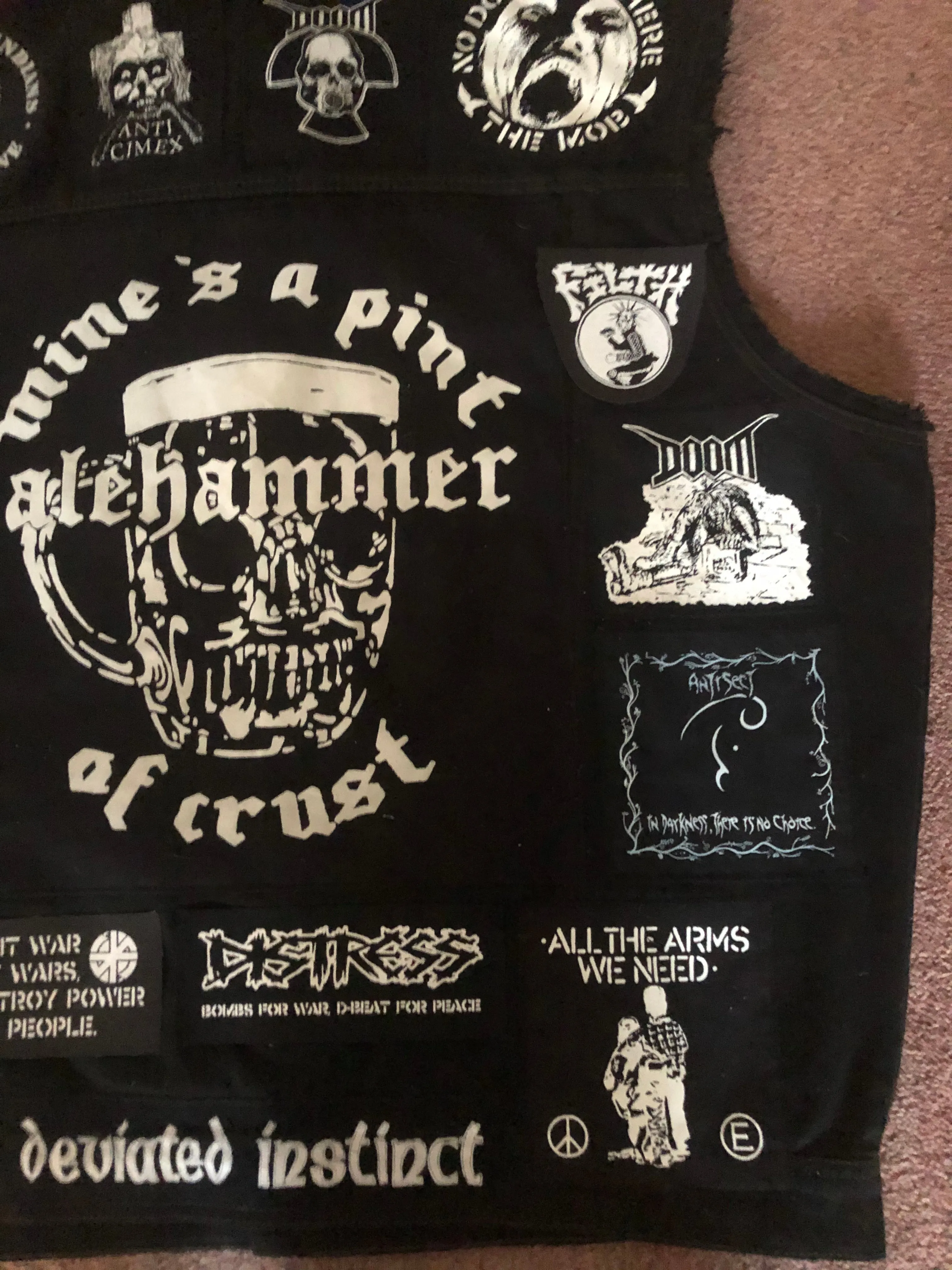 Crust Punk Anarchopunk Battle Jacket Cut-Off Denim Vest Doom Discharge Amebix Deviated Instinct Zounds