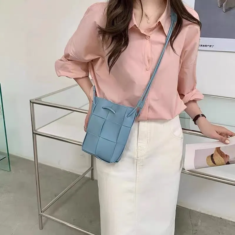 Designer Vegan Leather Woven Mini Crossbody Bag