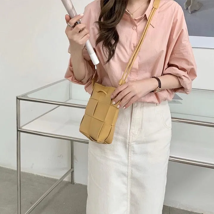 Designer Vegan Leather Woven Mini Crossbody Bag