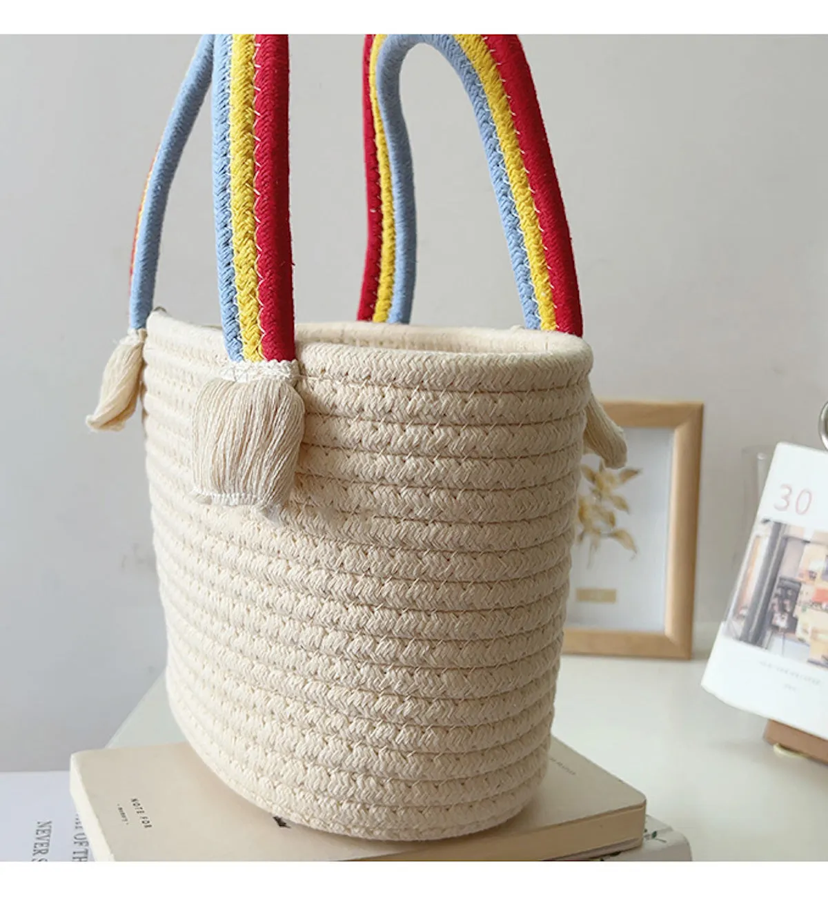 Elena Handbags Knit Rainbow Basket Bag