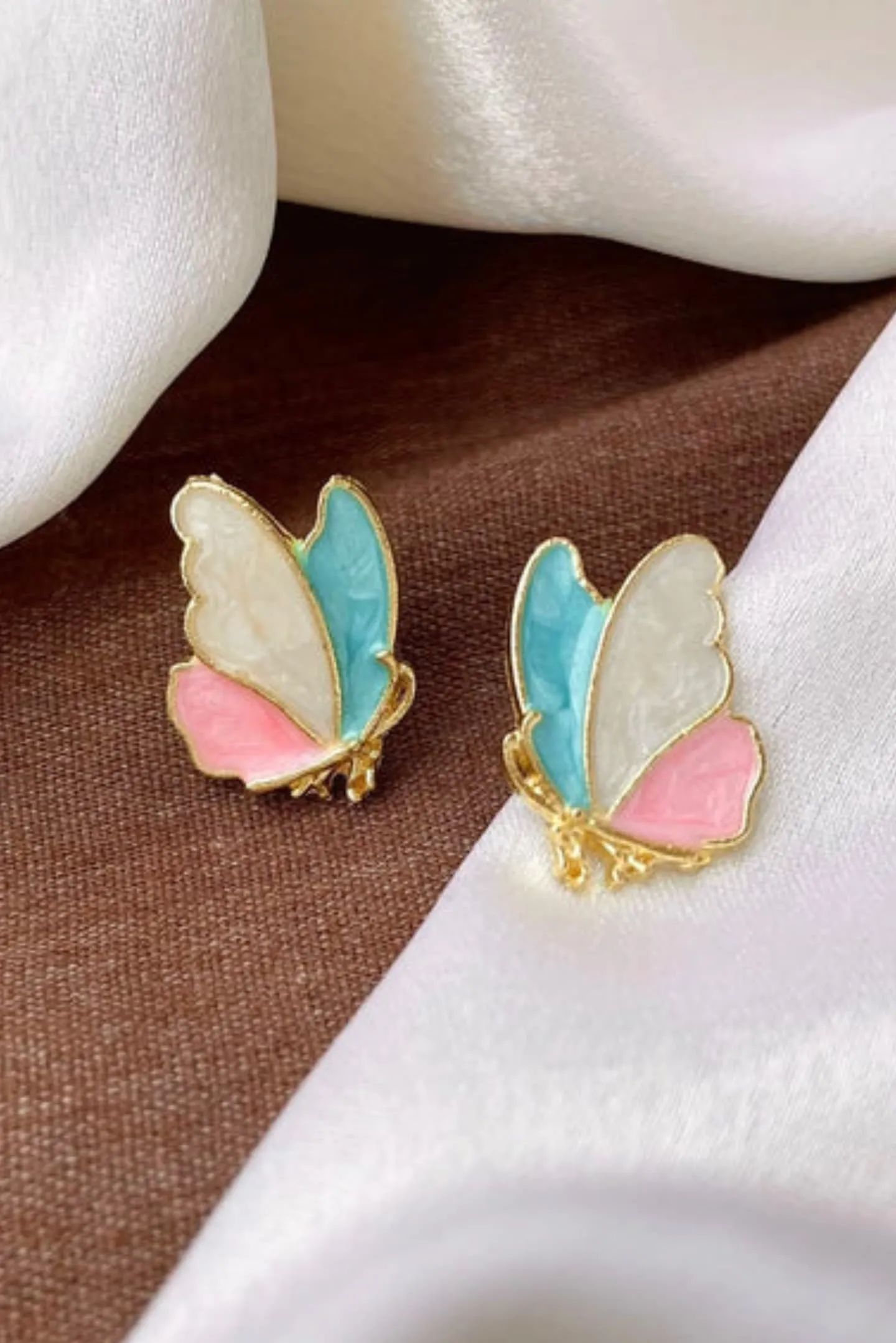 Enamel Design Butterfly Gold Plated Earrings