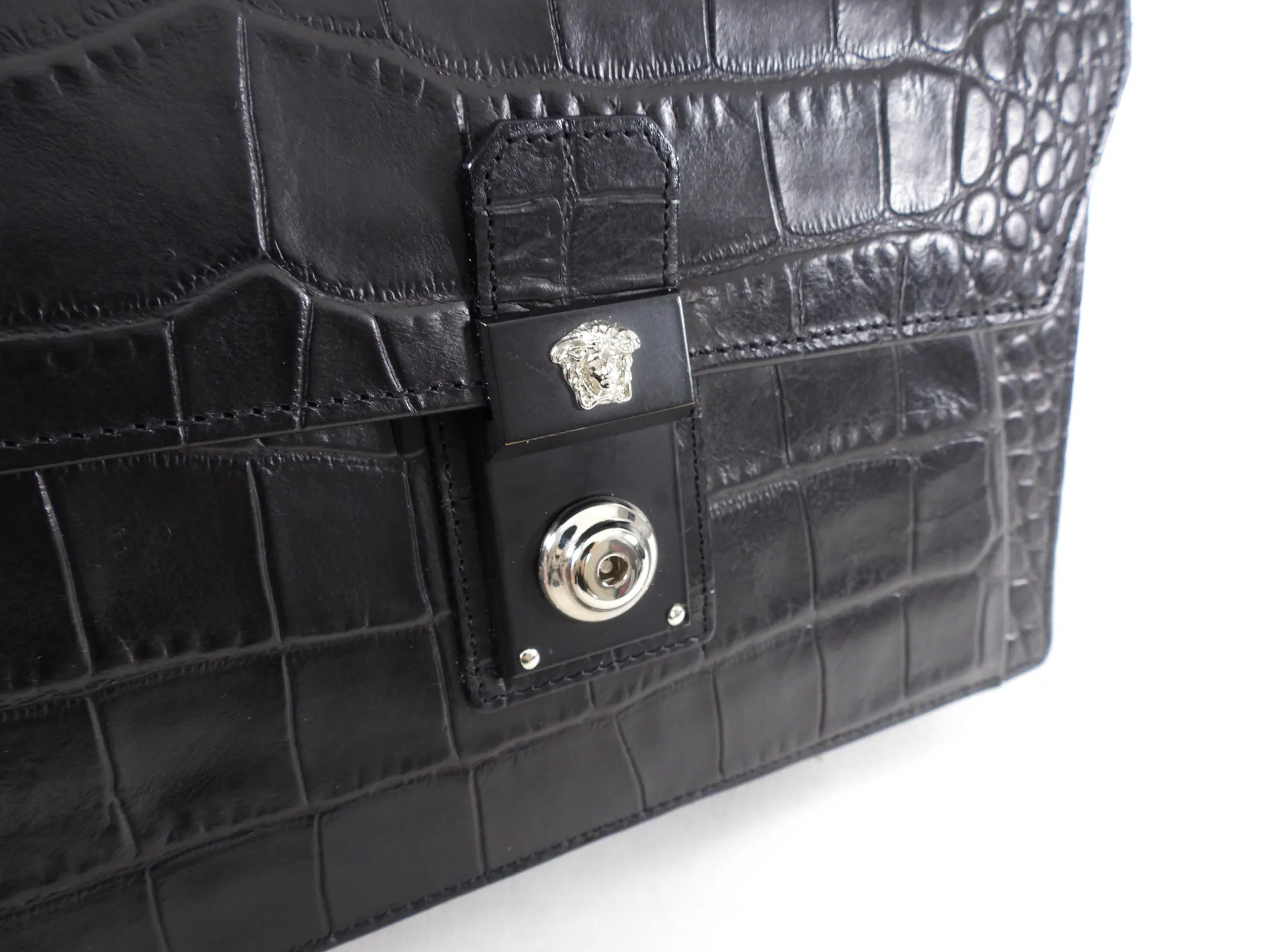 Gianni Versace Vintage 1990’s Croc Embossed Wristlet Clutch Bag