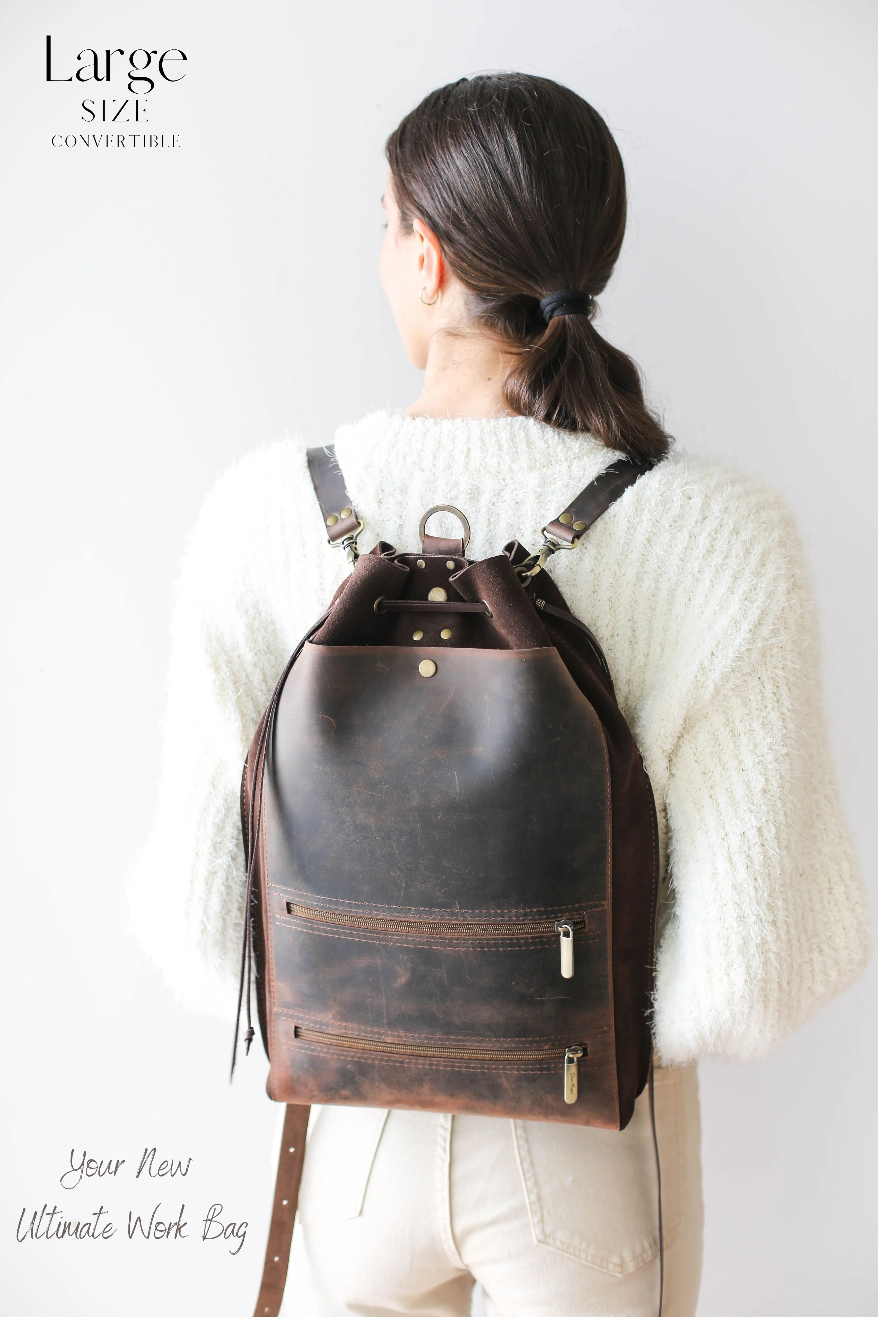 Grizzly Brown Leather Backpack Purse