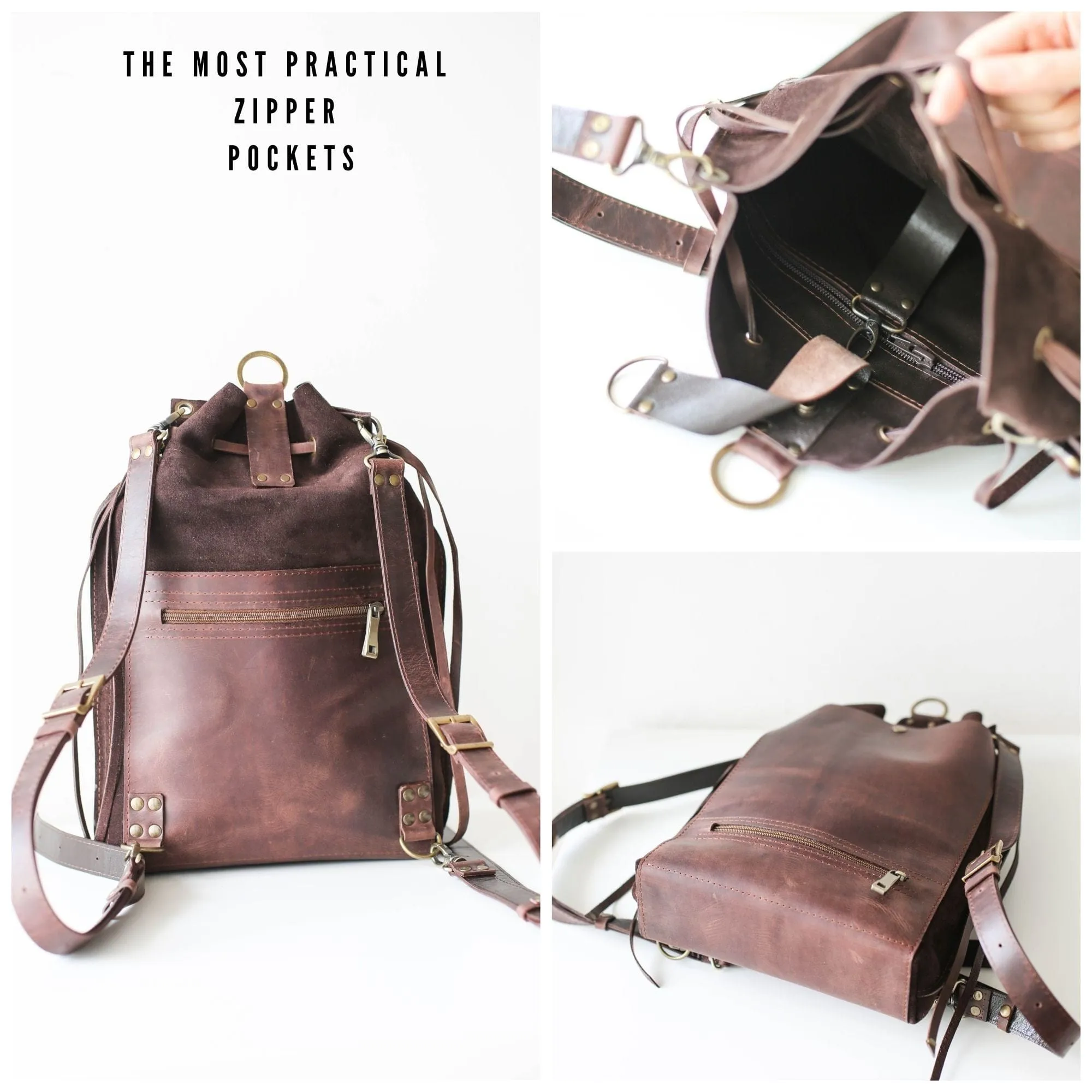 Grizzly Brown Leather Backpack Purse