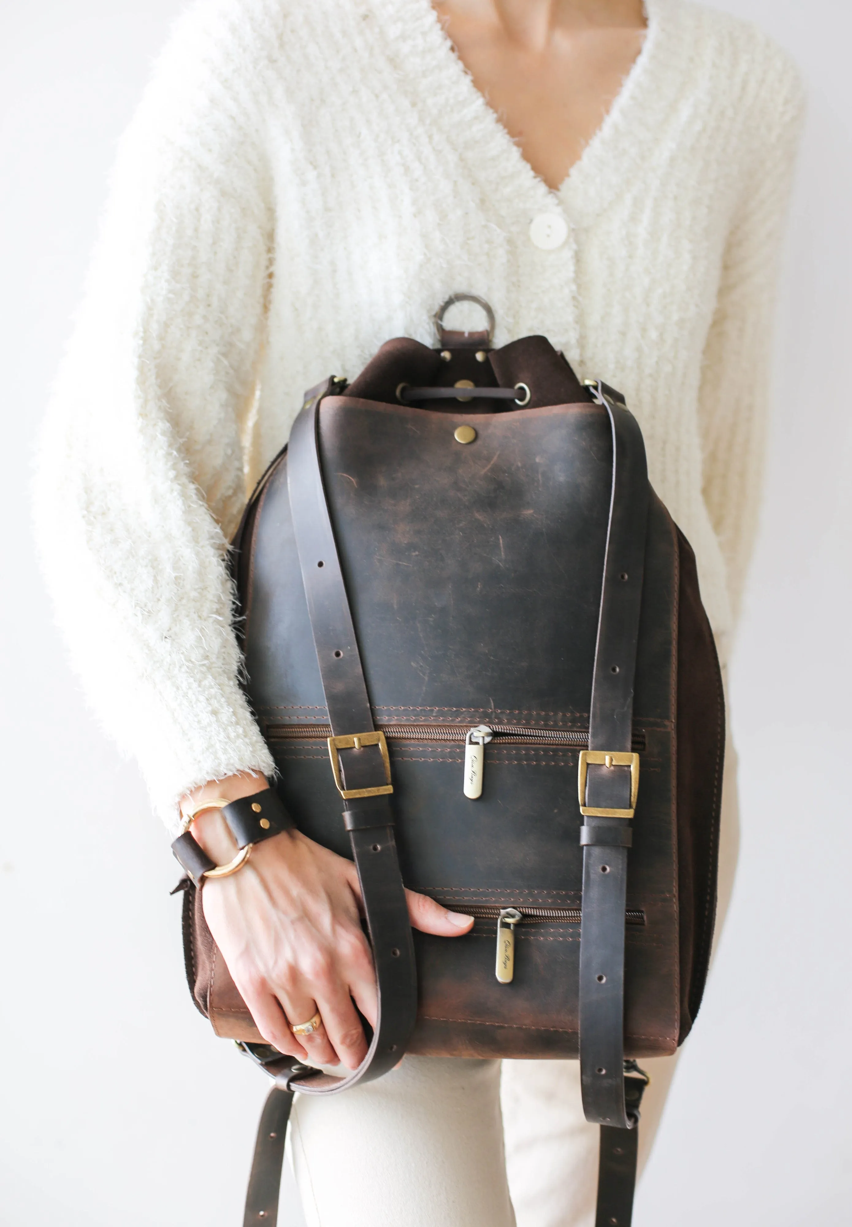 Grizzly Brown Leather Backpack Purse