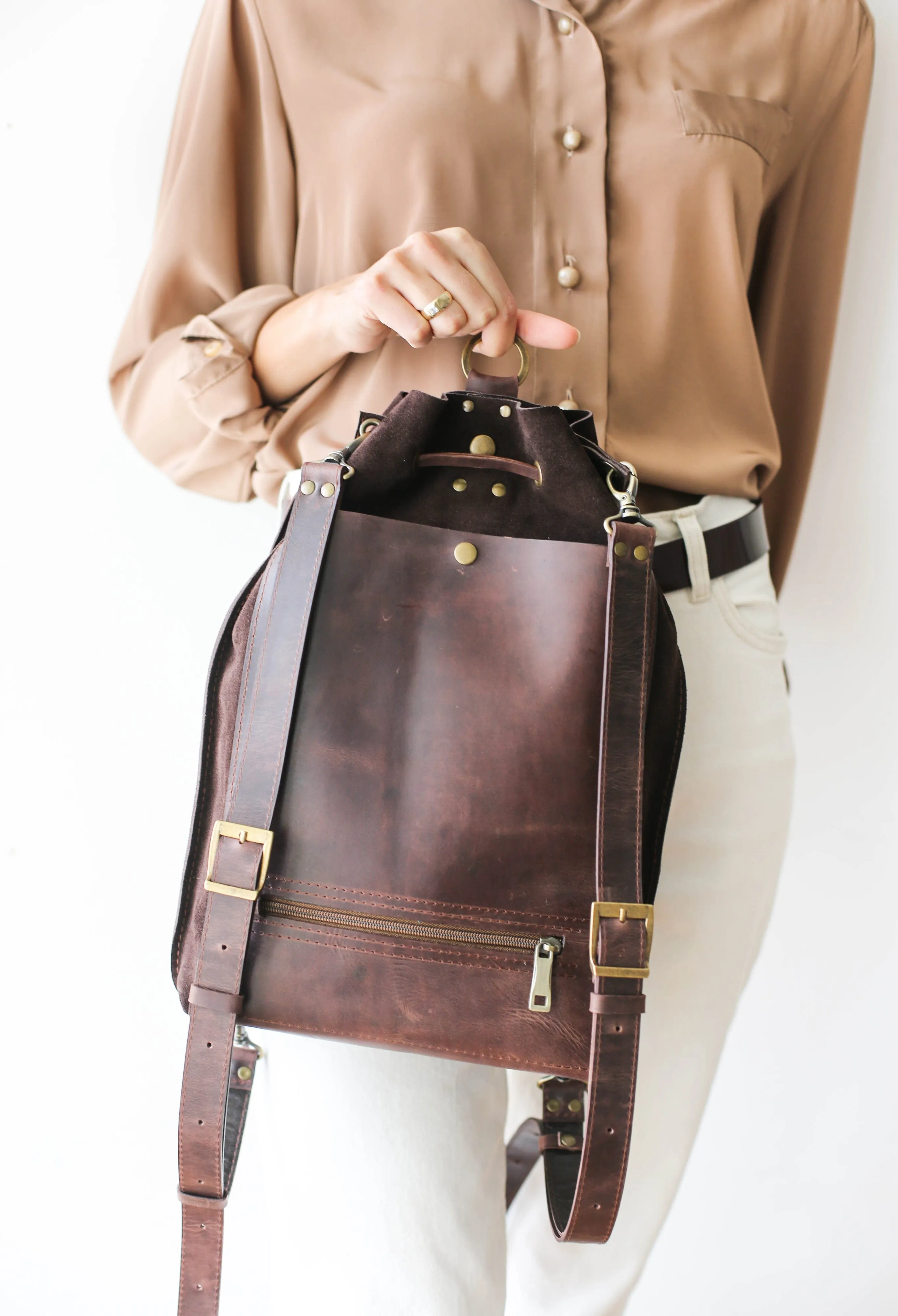 Grizzly Brown Leather Backpack Purse