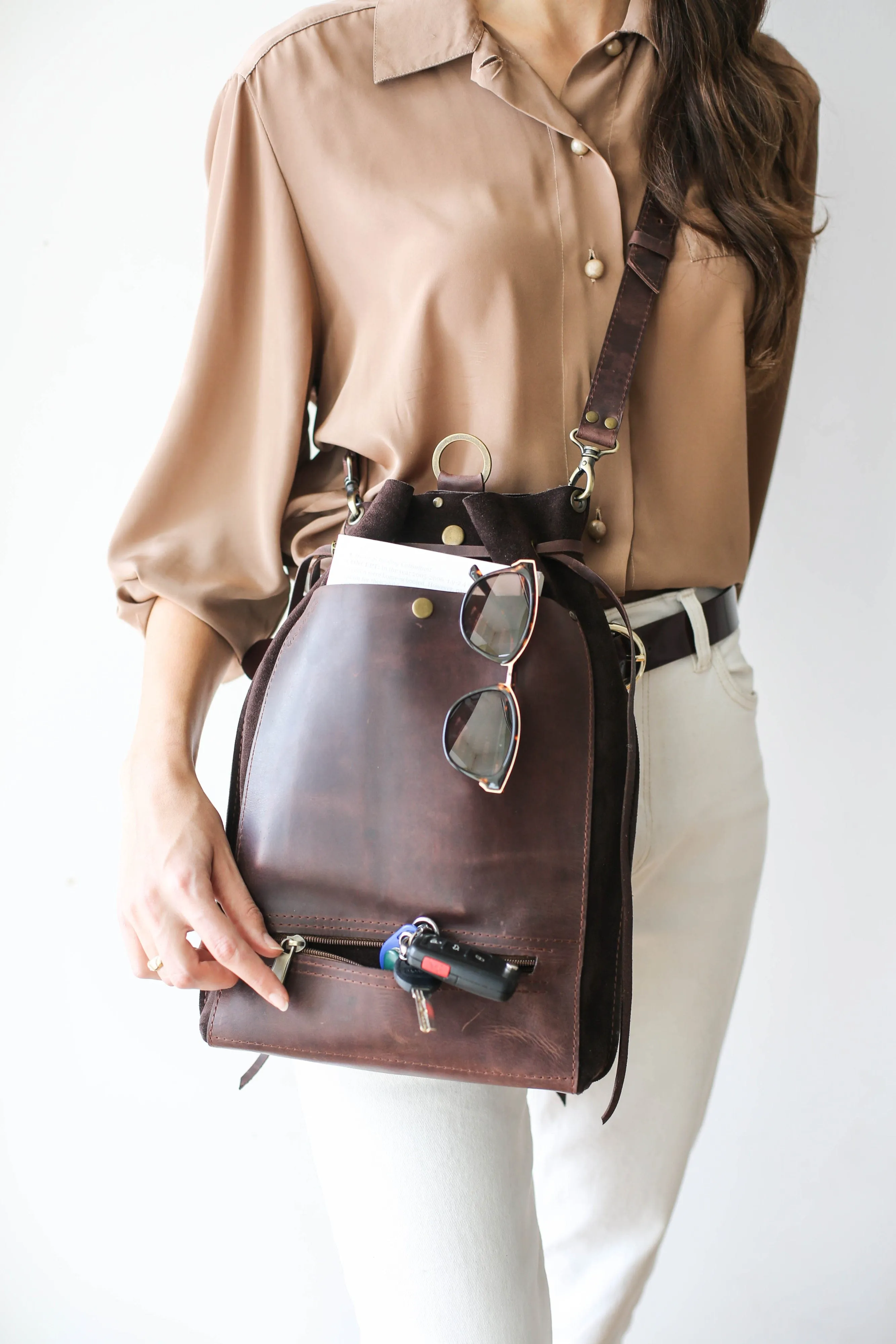 Grizzly Brown Leather Backpack Purse