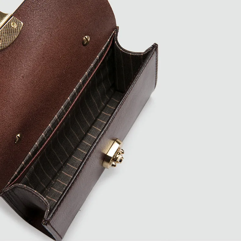 Ladies Vintage Brown Leather Satchel Handbags Small Shoulder Bags for Women