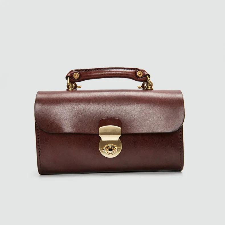 Ladies Vintage Brown Leather Satchel Handbags Small Shoulder Bags for Women