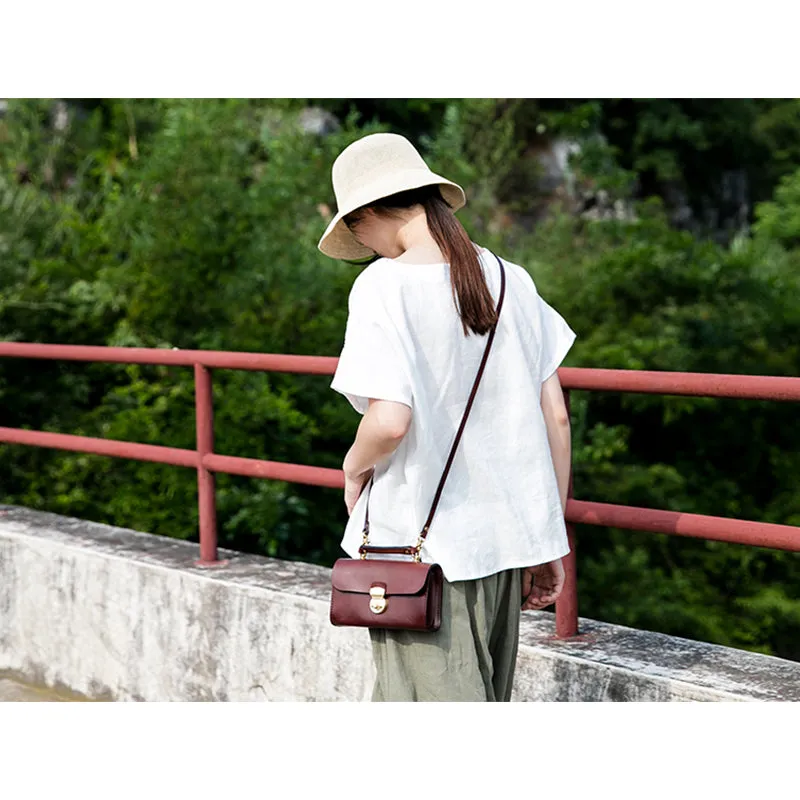 Ladies Vintage Brown Leather Satchel Handbags Small Shoulder Bags for Women