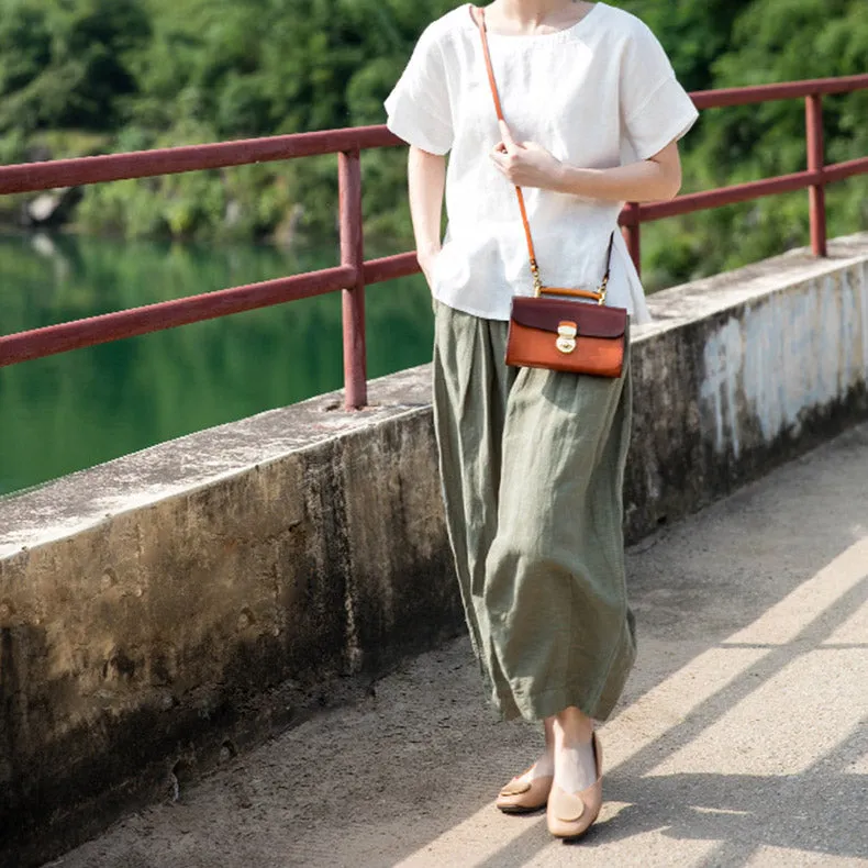 Ladies Vintage Brown Leather Satchel Handbags Small Shoulder Bags for Women