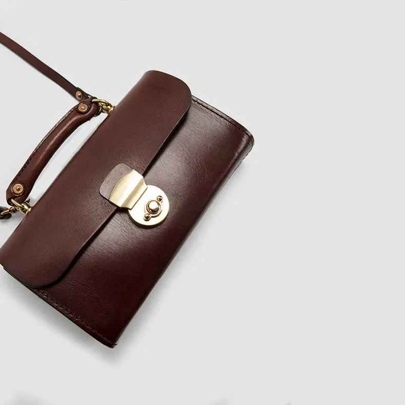 Ladies Vintage Brown Leather Satchel Handbags Small Shoulder Bags for Women