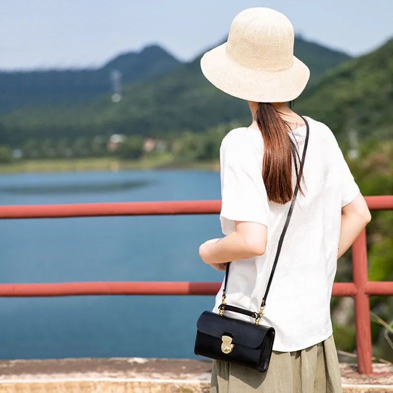 Ladies Vintage Brown Leather Satchel Handbags Small Shoulder Bags for Women