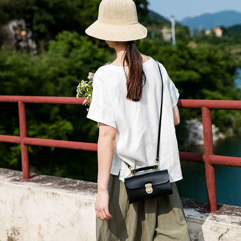 Ladies Vintage Brown Leather Satchel Handbags Small Shoulder Bags for Women