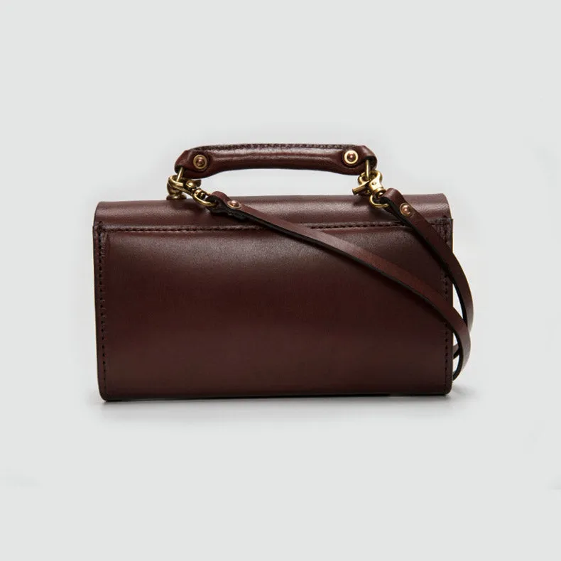 Ladies Vintage Brown Leather Satchel Handbags Small Shoulder Bags for Women