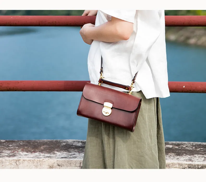 Ladies Vintage Brown Leather Satchel Handbags Small Shoulder Bags for Women