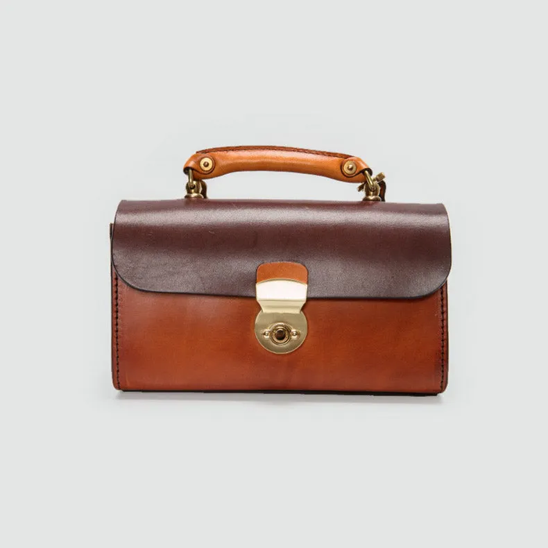 Ladies Vintage Brown Leather Satchel Handbags Small Shoulder Bags for Women