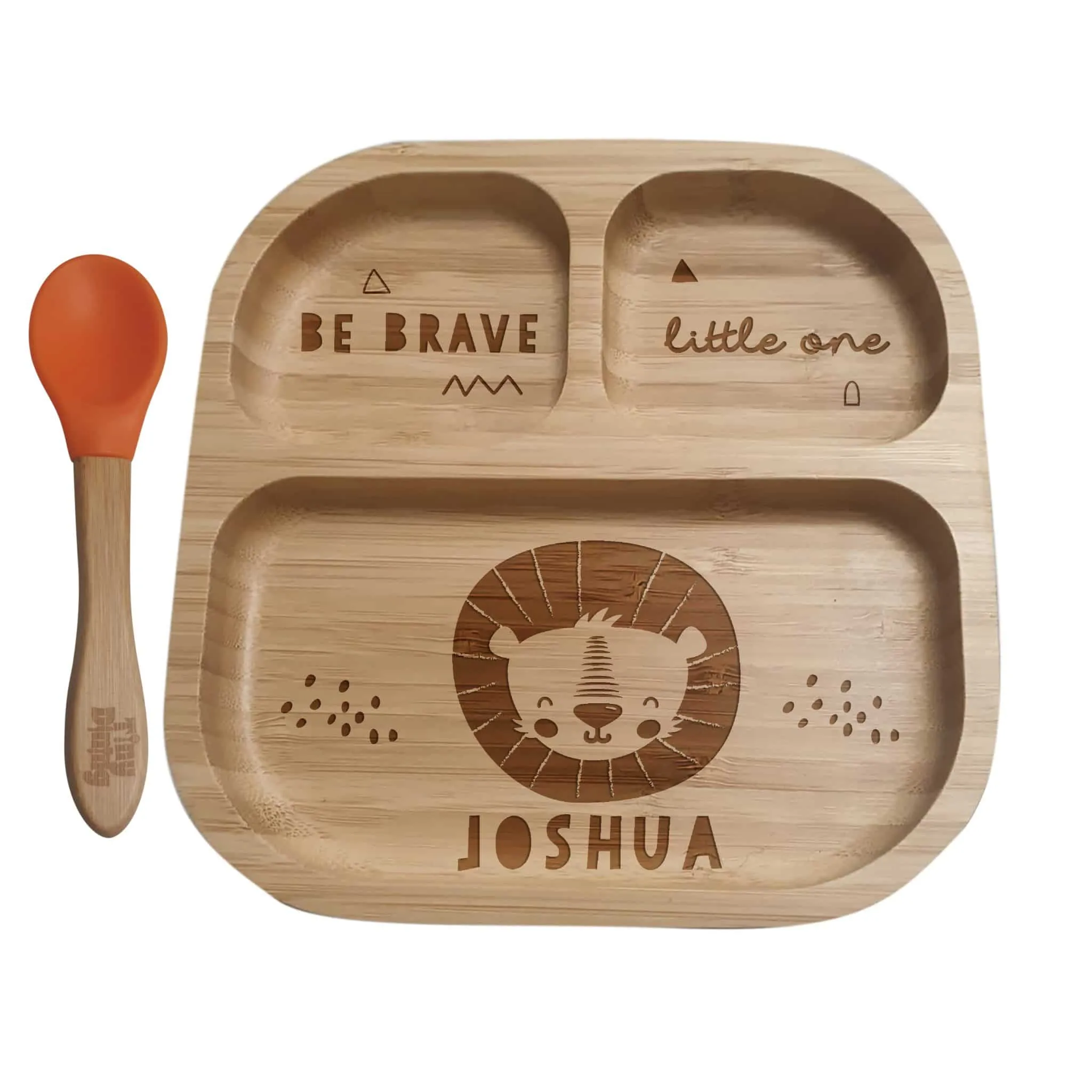 Personalised Lion Bamboo Suction Plate & Spoon