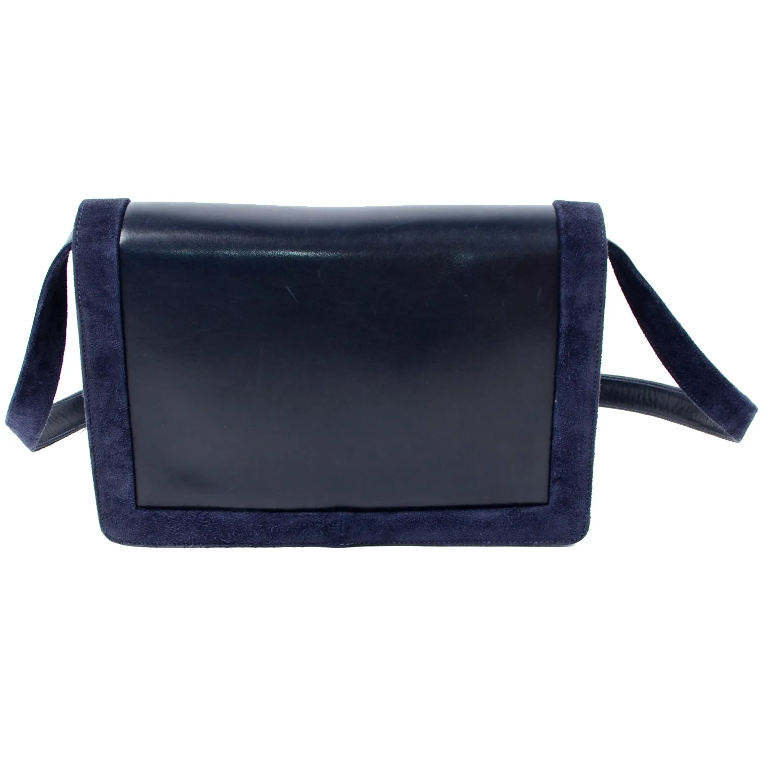 Salvatore Ferragamo Shoulder Bag in Navy Blue Leather & Suede