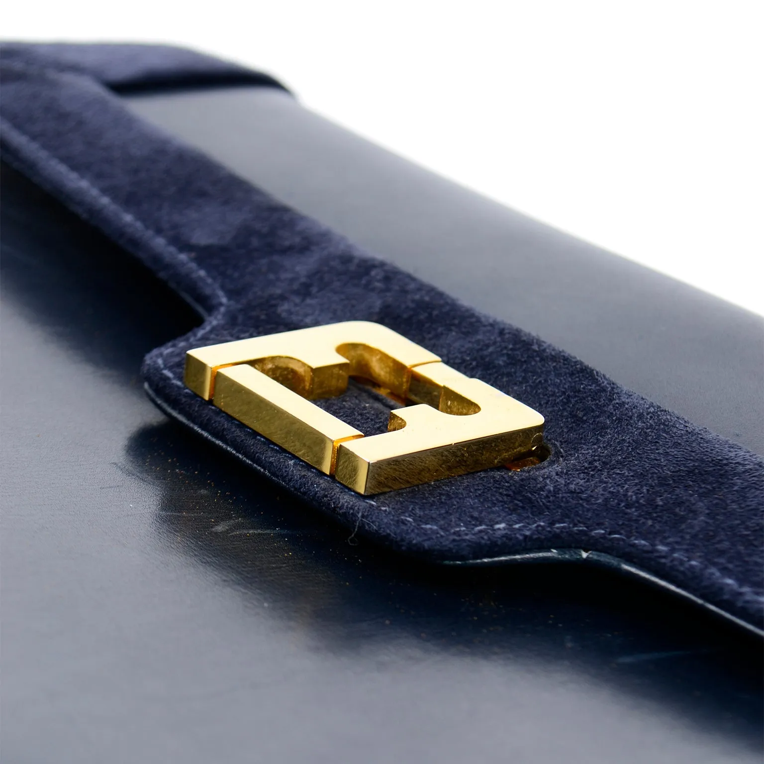 Salvatore Ferragamo Shoulder Bag in Navy Blue Leather & Suede