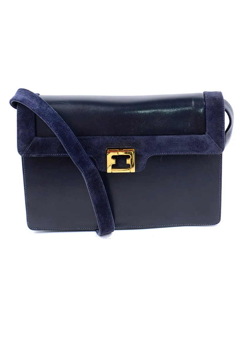 Salvatore Ferragamo Shoulder Bag in Navy Blue Leather & Suede