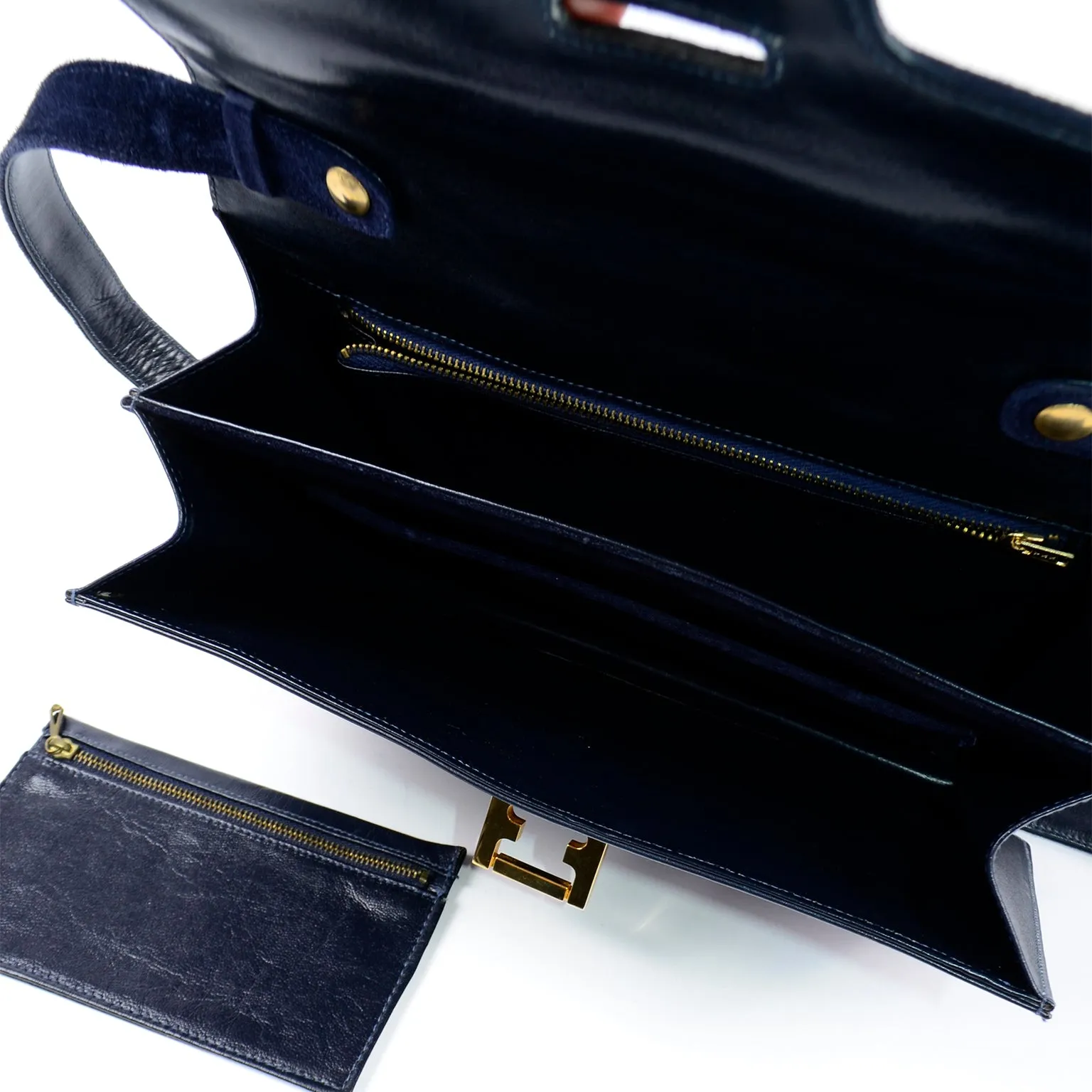 Salvatore Ferragamo Shoulder Bag in Navy Blue Leather & Suede