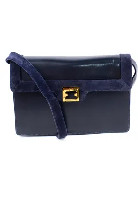Salvatore Ferragamo Shoulder Bag in Navy Blue Leather & Suede