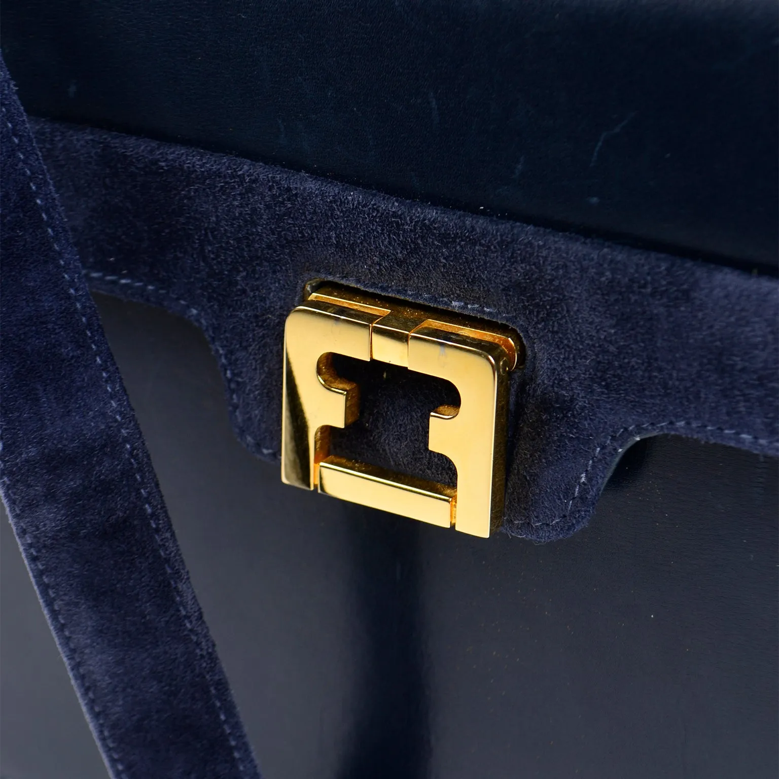 Salvatore Ferragamo Shoulder Bag in Navy Blue Leather & Suede