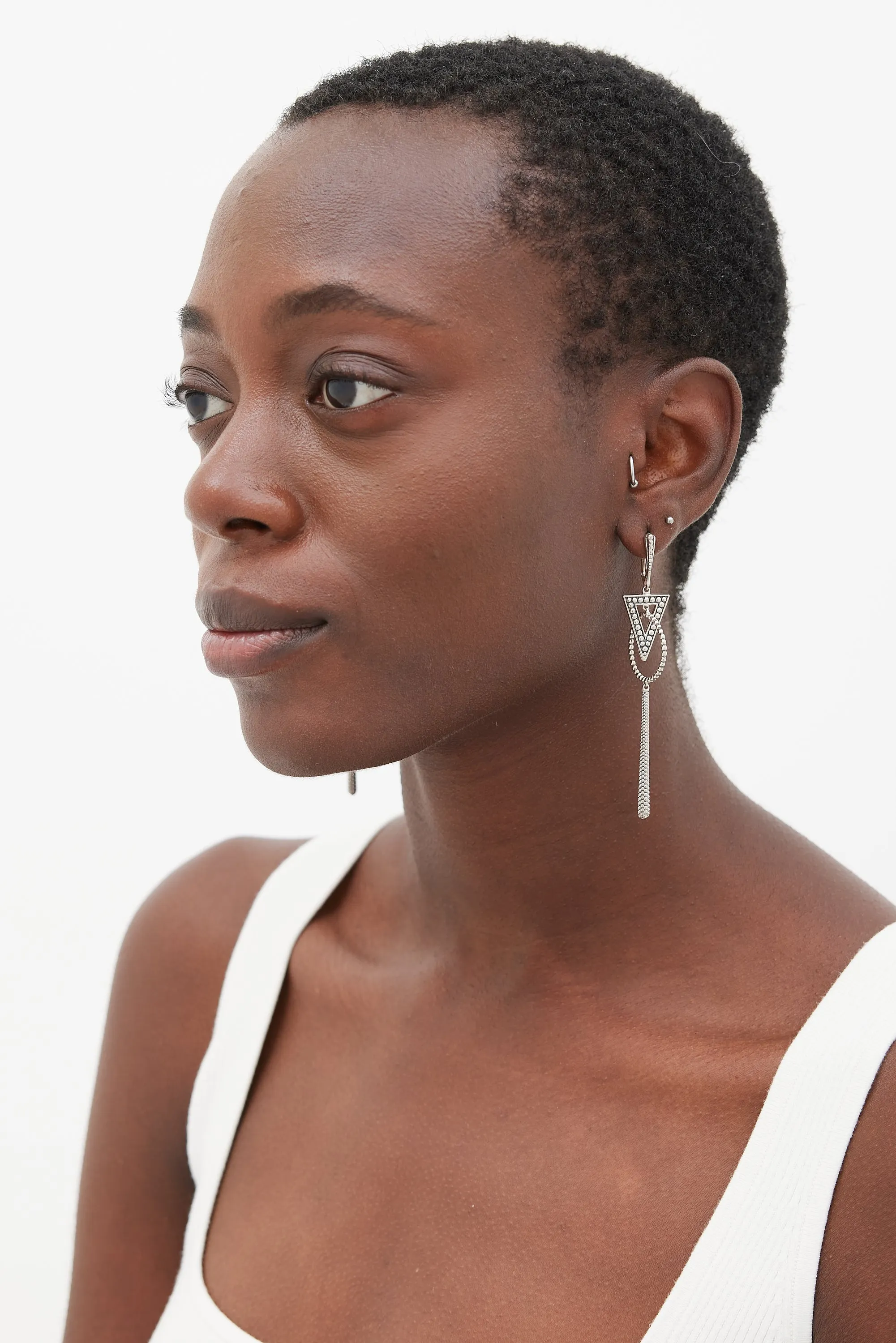 Silver Textured Triangular Earrings