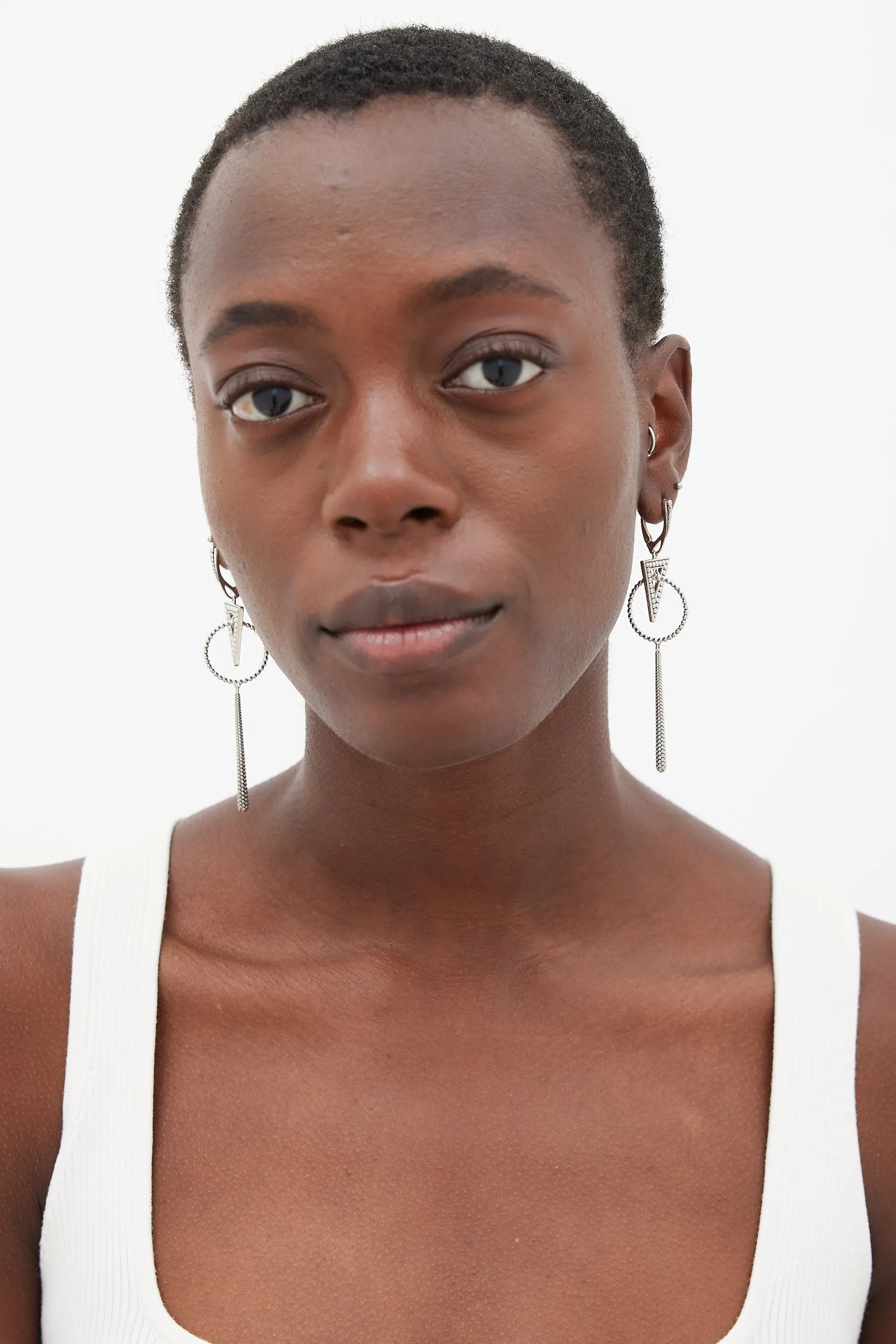 Silver Textured Triangular Earrings