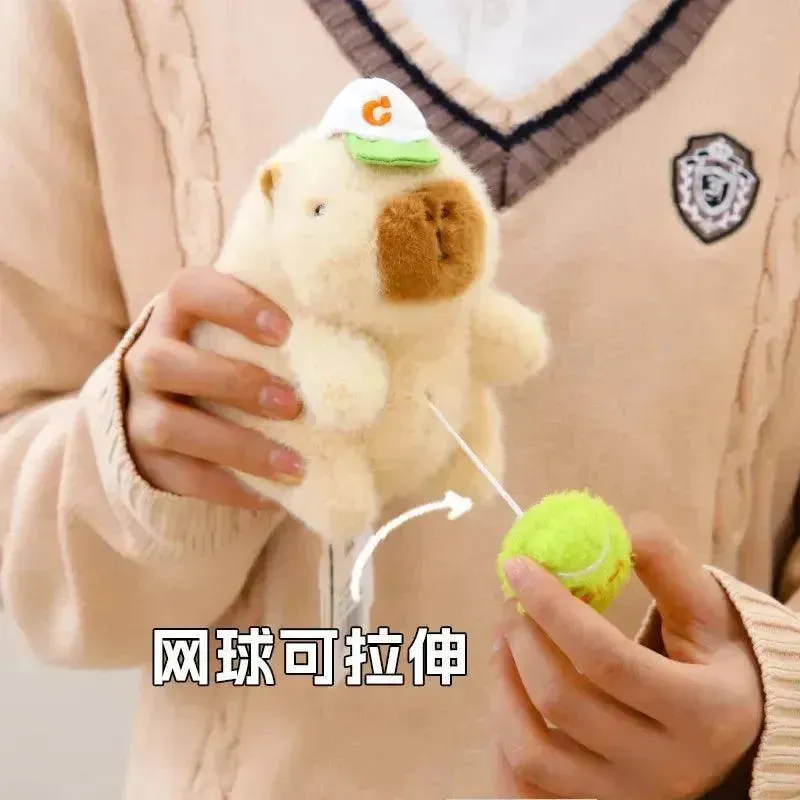 Sporty Capybara Pull Ball Plush Keychain