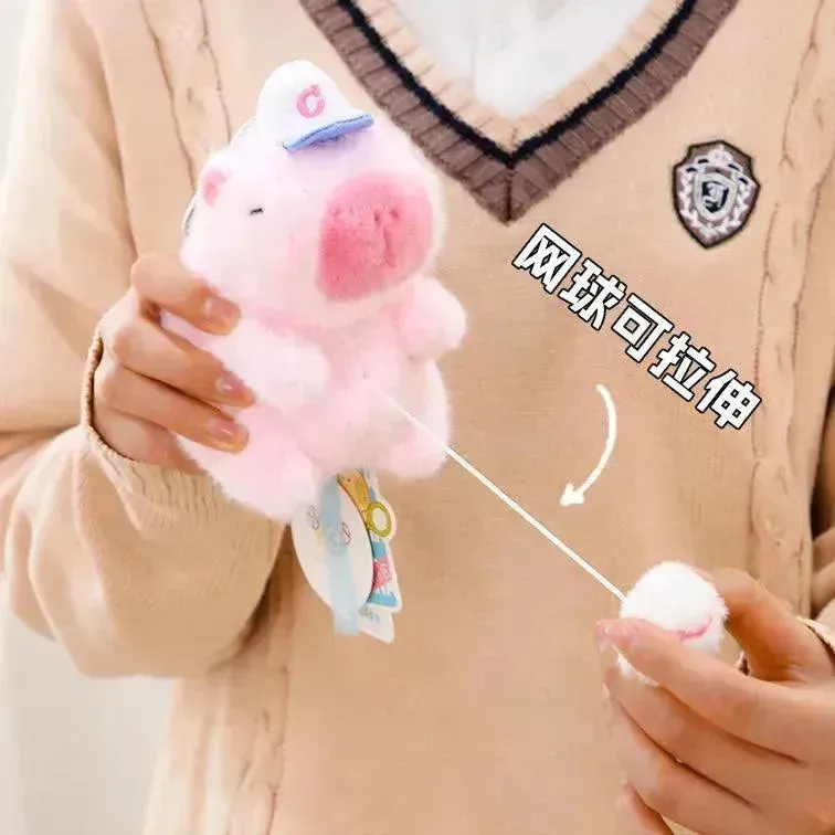 Sporty Capybara Pull Ball Plush Keychain