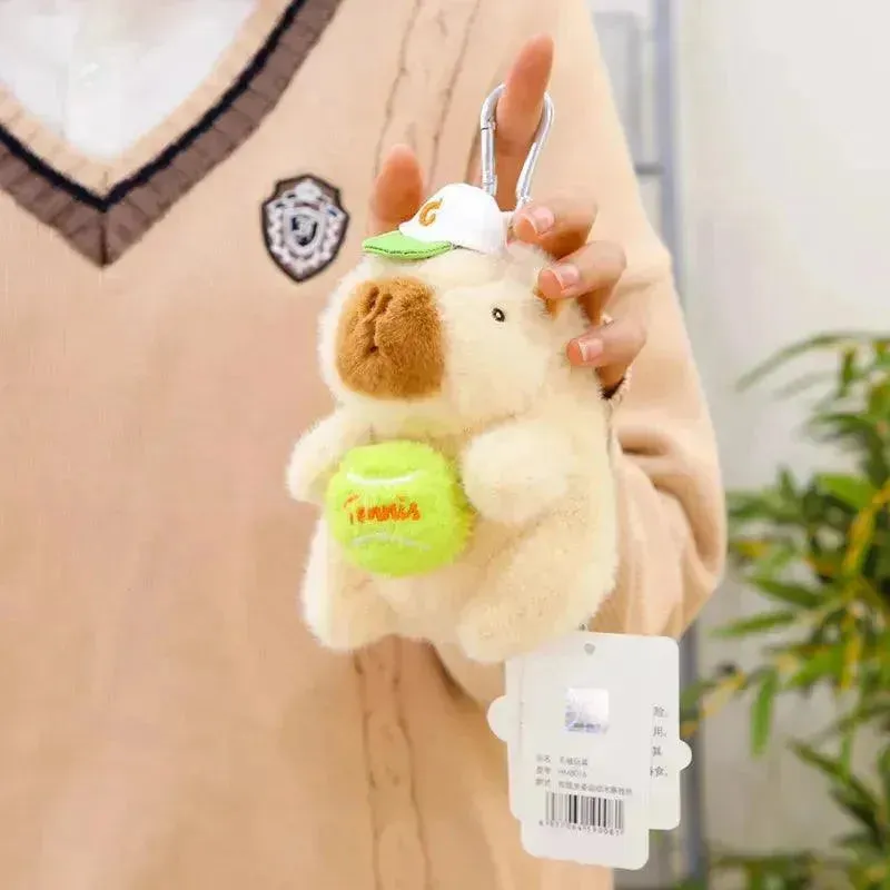 Sporty Capybara Pull Ball Plush Keychain