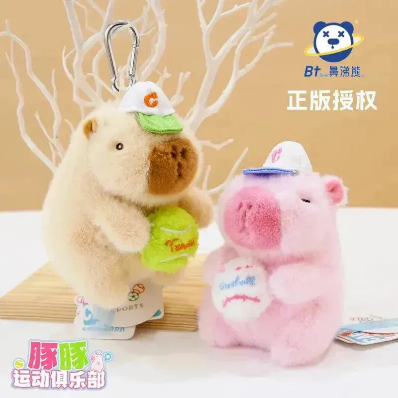 Sporty Capybara Pull Ball Plush Keychain