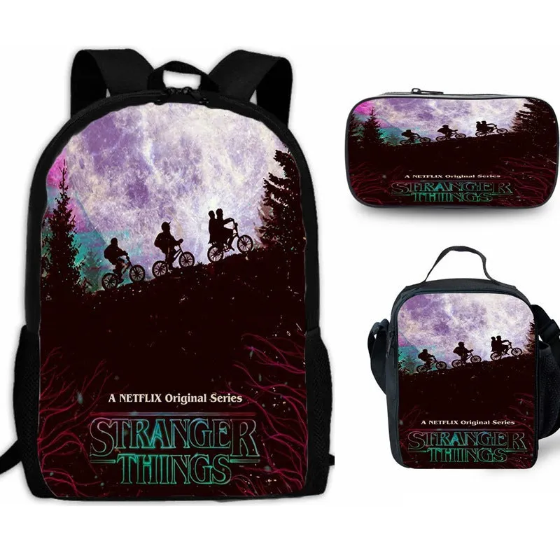 Stranger Things Backpack 3-Piece Backpack Student Schoolbag Lunch Bag