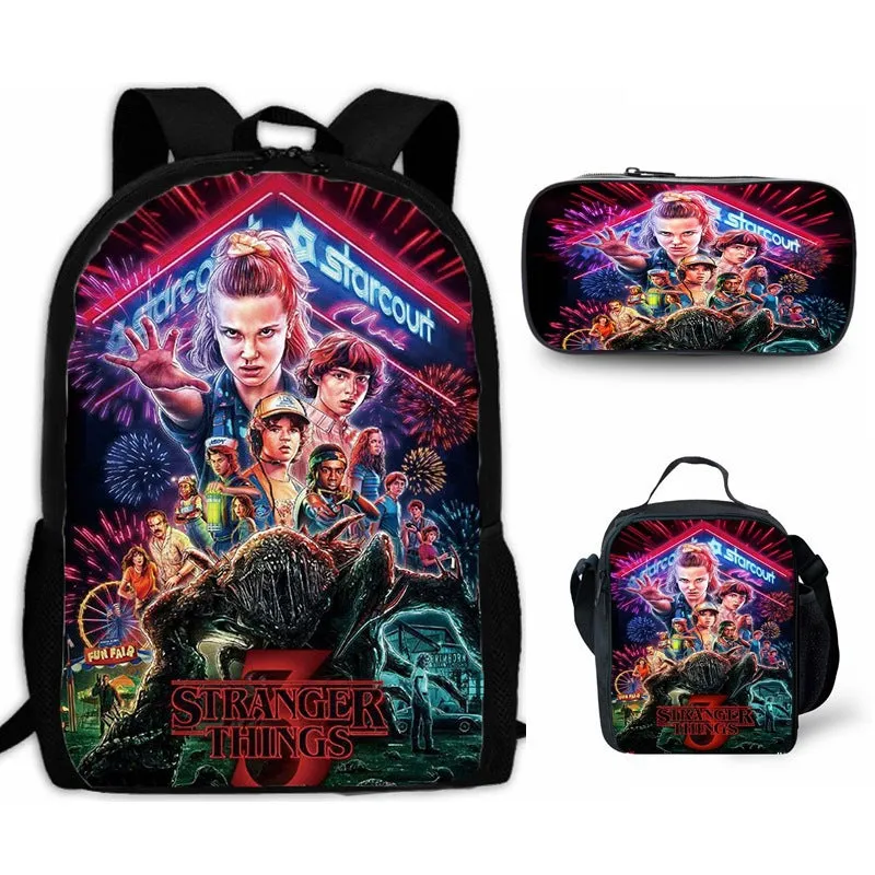 Stranger Things Backpack 3-Piece Backpack Student Schoolbag Lunch Bag