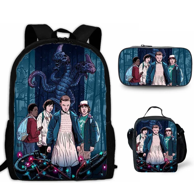 Stranger Things Backpack 3-Piece Backpack Student Schoolbag Lunch Bag