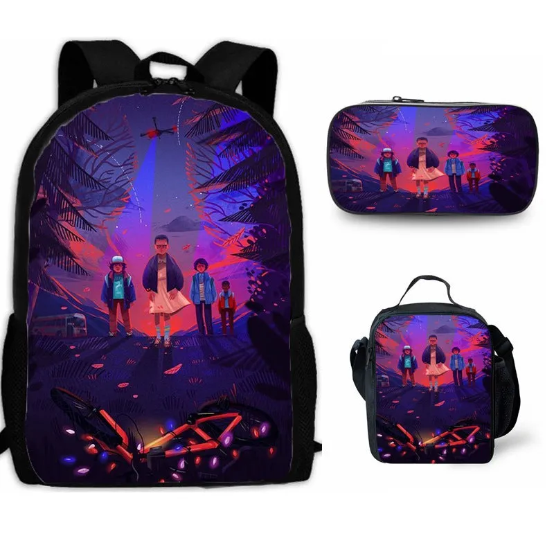 Stranger Things Backpack 3-Piece Backpack Student Schoolbag Lunch Bag