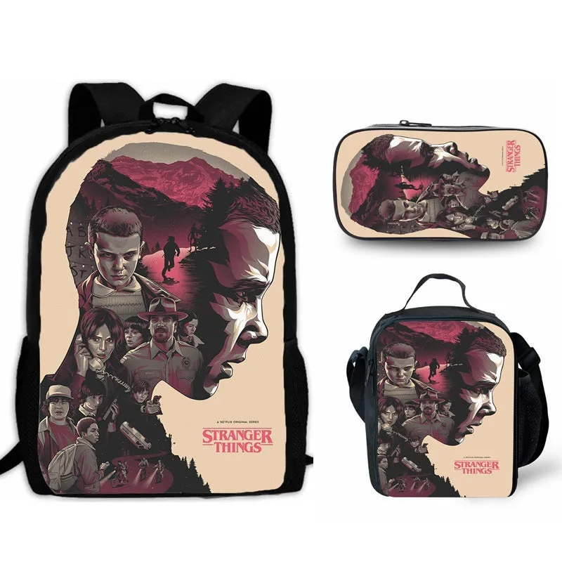 Stranger Things Backpack 3-Piece Backpack Student Schoolbag Lunch Bag