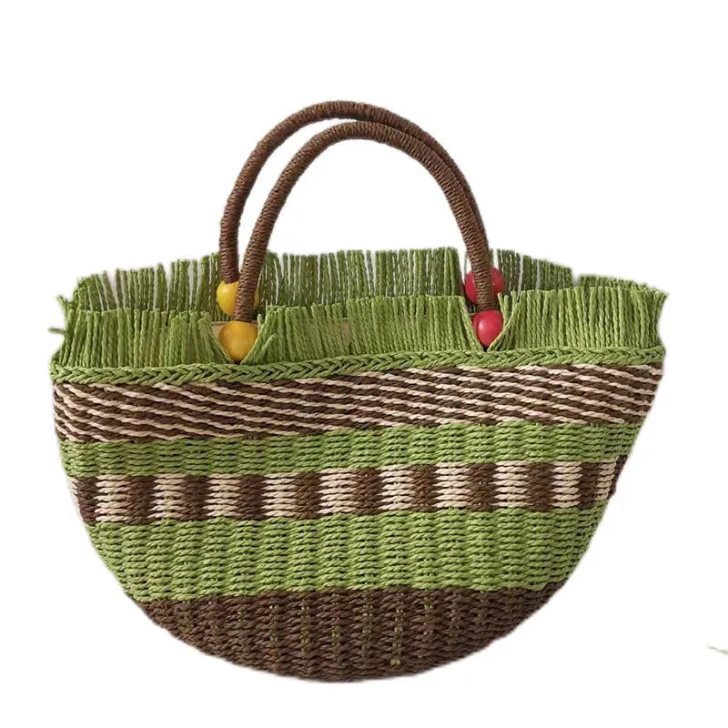 TAVIMART  -  Fashion Striped Tassel Straw Women Hanbbags Designer Paper Woven Basket Bag Handmade Summer Beach Tote Bags Bali Purses