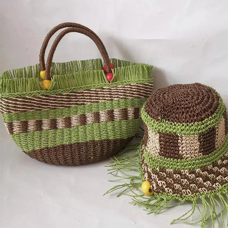 TAVIMART  -  Fashion Striped Tassel Straw Women Hanbbags Designer Paper Woven Basket Bag Handmade Summer Beach Tote Bags Bali Purses